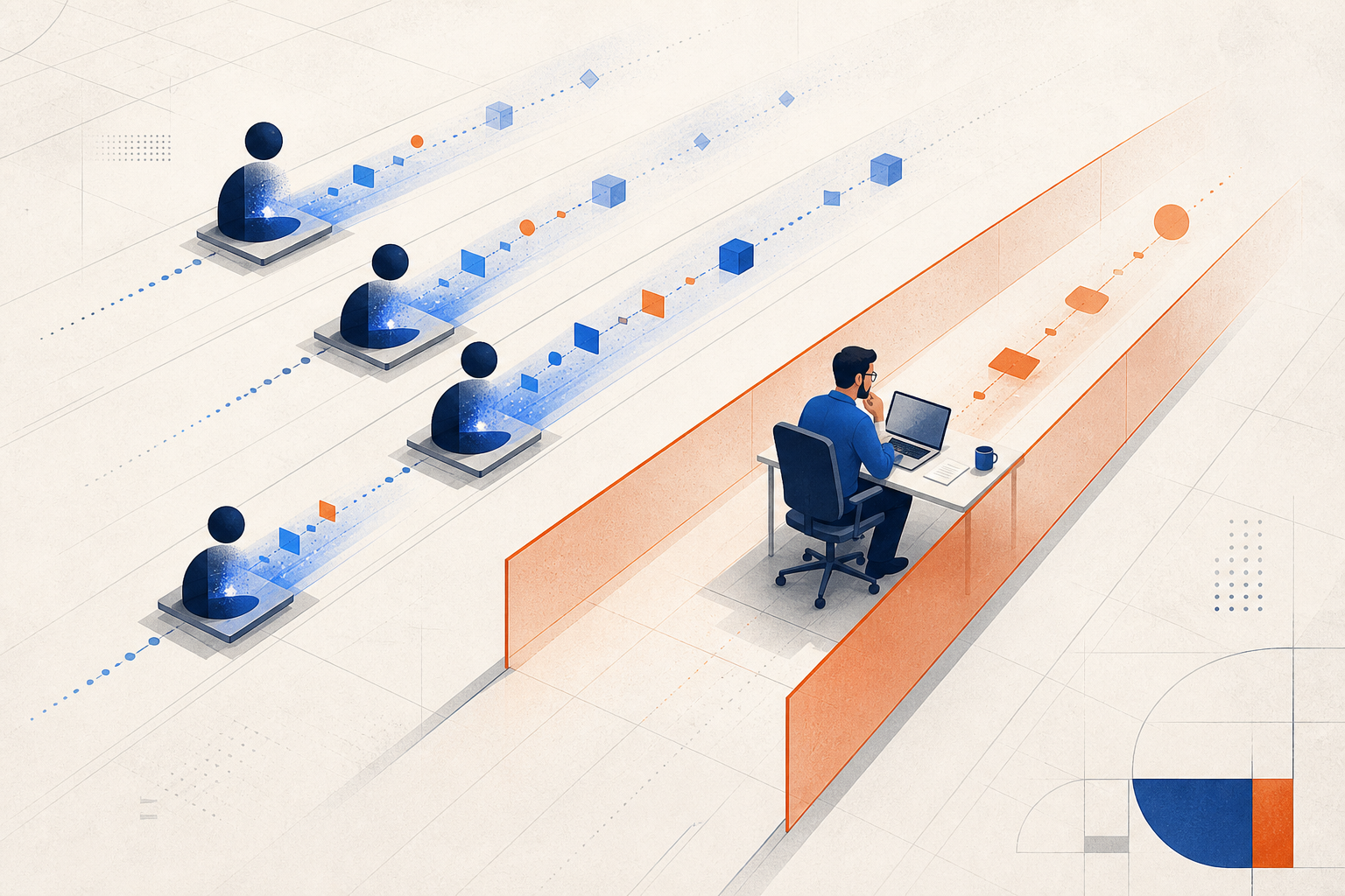 Several AI agents working in parallel while one engineer protects a focused lane